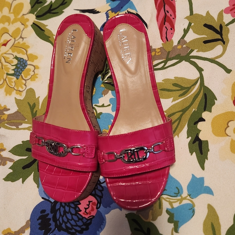 Lauren Ralph Lauren Women's Roxanne Nappa Leather Sandal Croc Print SIZE 8